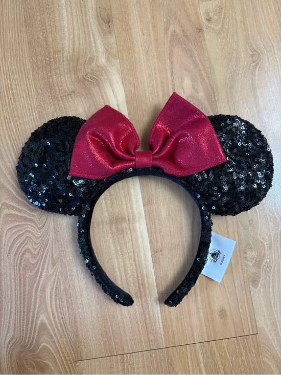 Disney Accessories - Disney Black Sequin Mouse Ear Headband with Shiny Red Bow